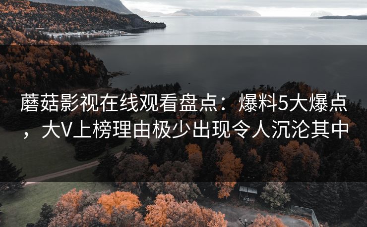 蘑菇影视在线观看盘点：爆料5大爆点，大V上榜理由极少出现令人沉沦其中