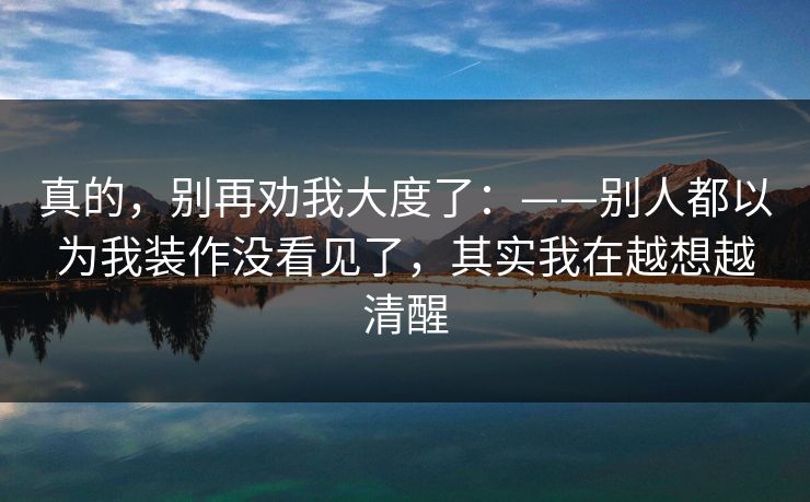 真的，别再劝我大度了：——别人都以为我装作没看见了，其实我在越想越清醒