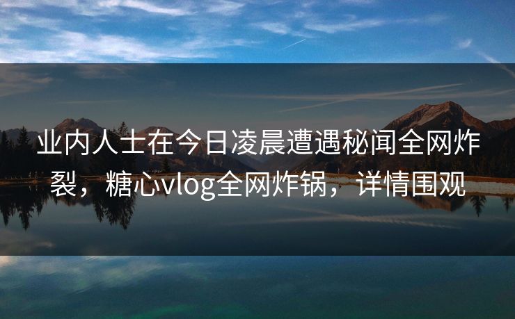 业内人士在今日凌晨遭遇秘闻全网炸裂，糖心vlog全网炸锅，详情围观